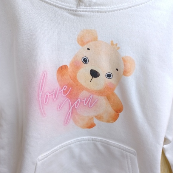 Children Hoodie. "Love You" Teddie Bear Design. Size 6 - 7 - Picture 3 of 15
